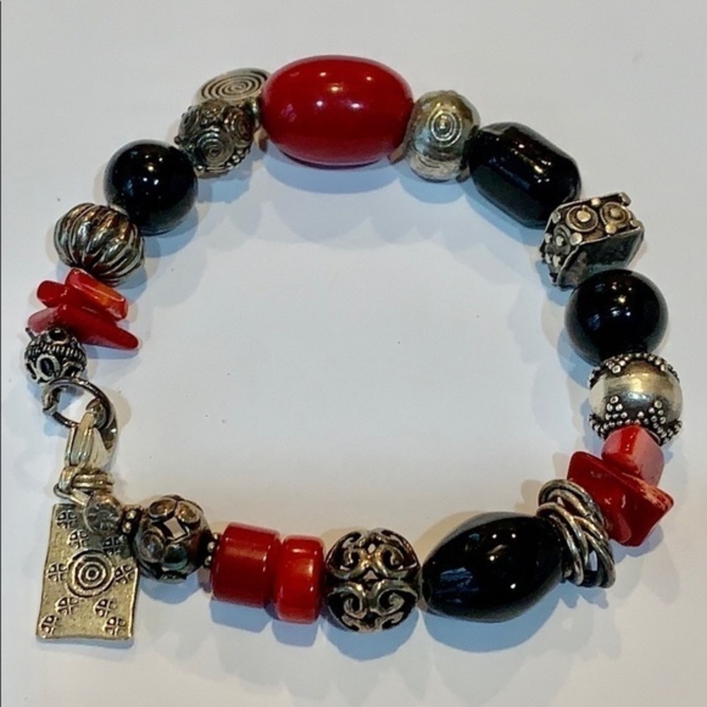 Sterling silver 925 natural red black stone charm
